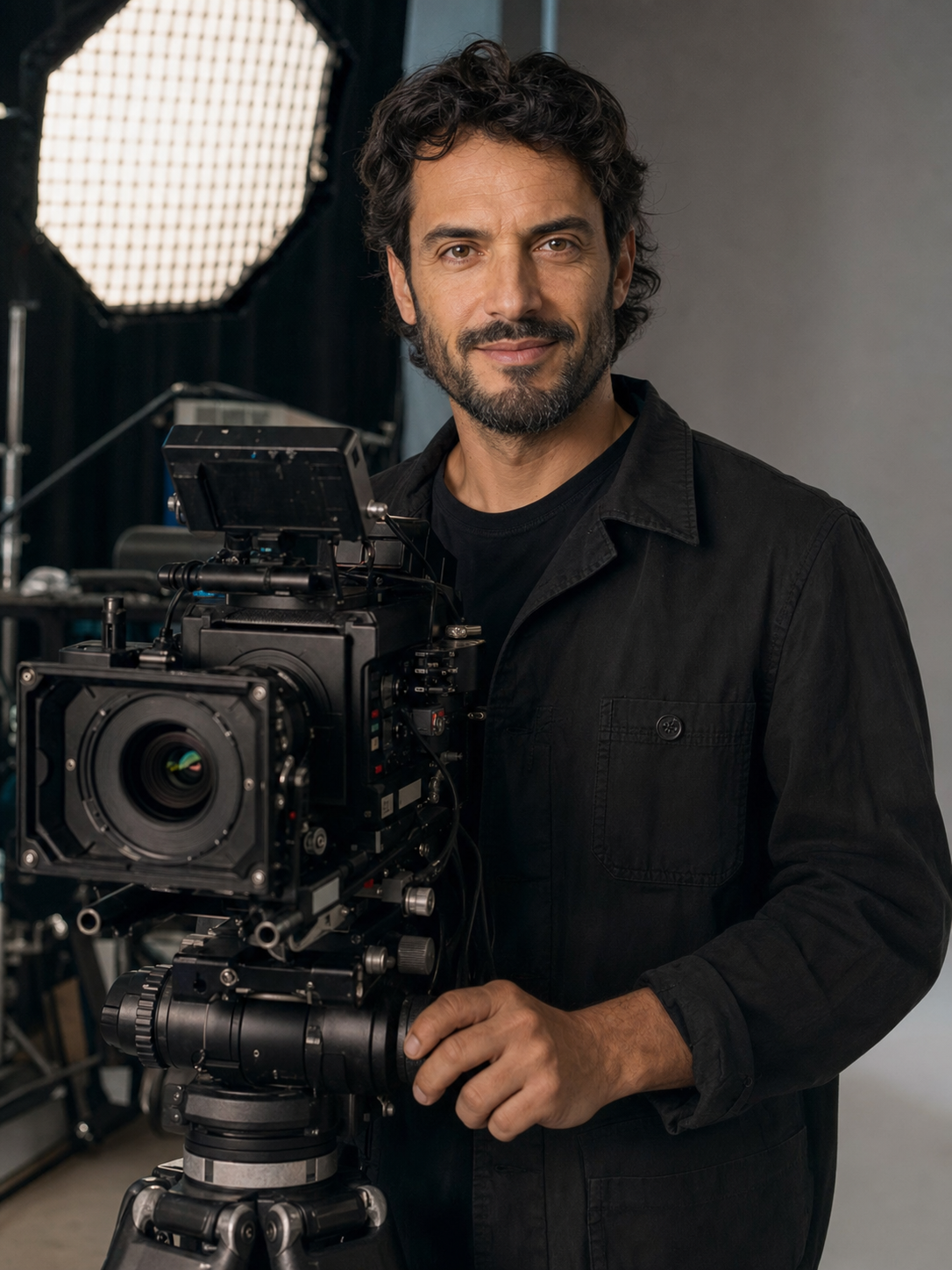 Andrea Marino, fondatore di Fuoricampo, dietro la telecamera nel suo studio di produzione a Ferrara